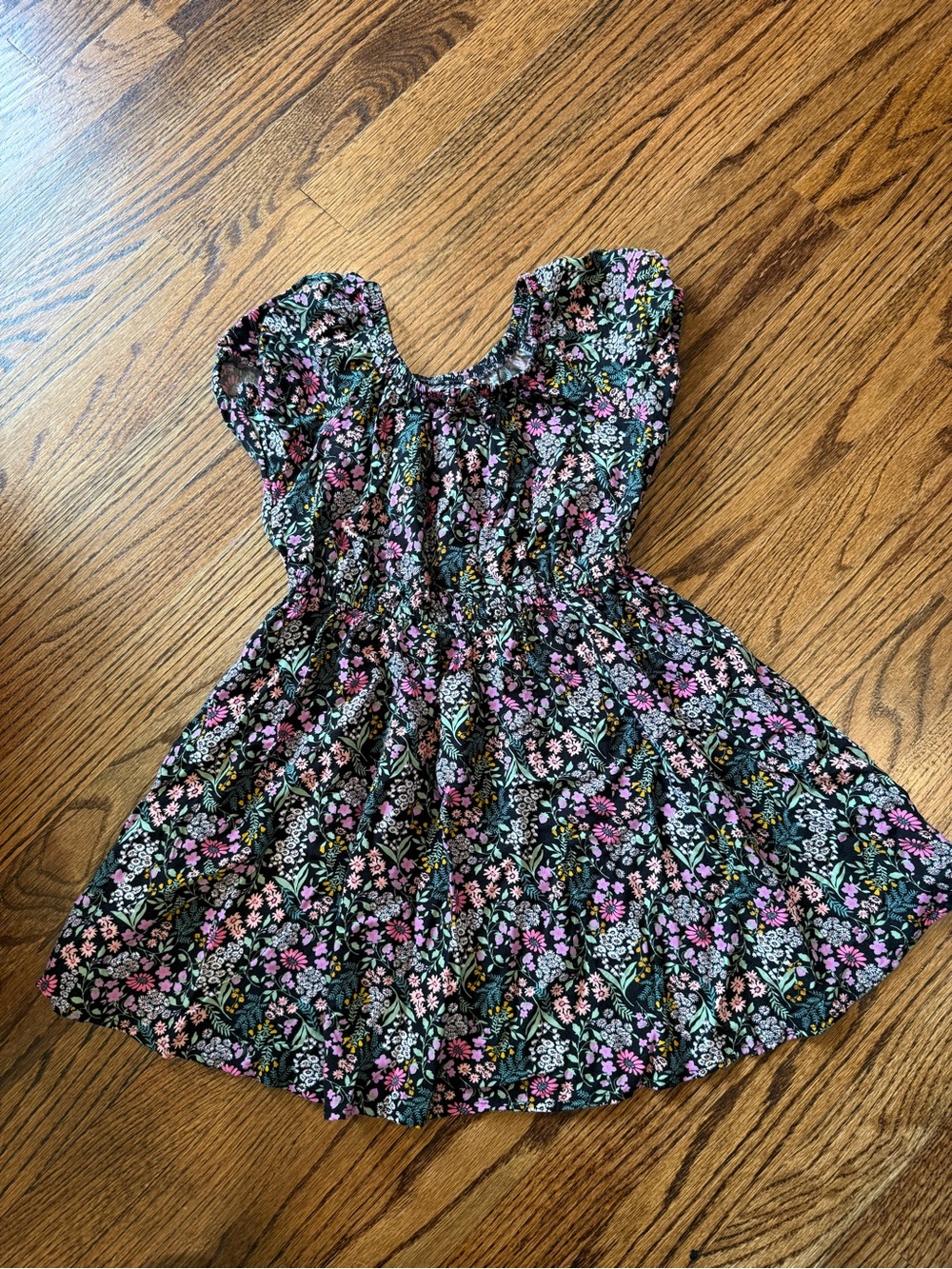 Epic Threads Black Floral Dress with Pink and Green Accents